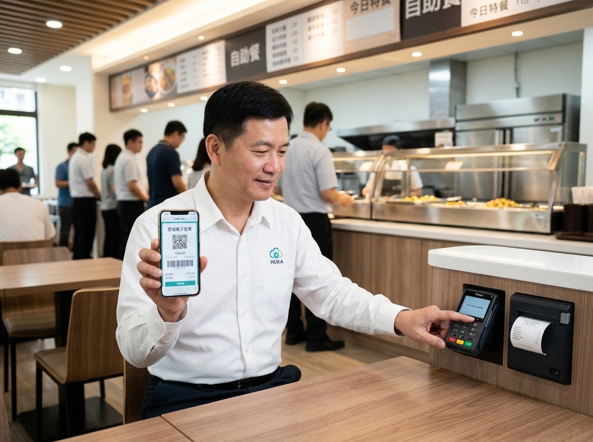 員工餐廳用餐後開立雲端電子發票與載具歸戶